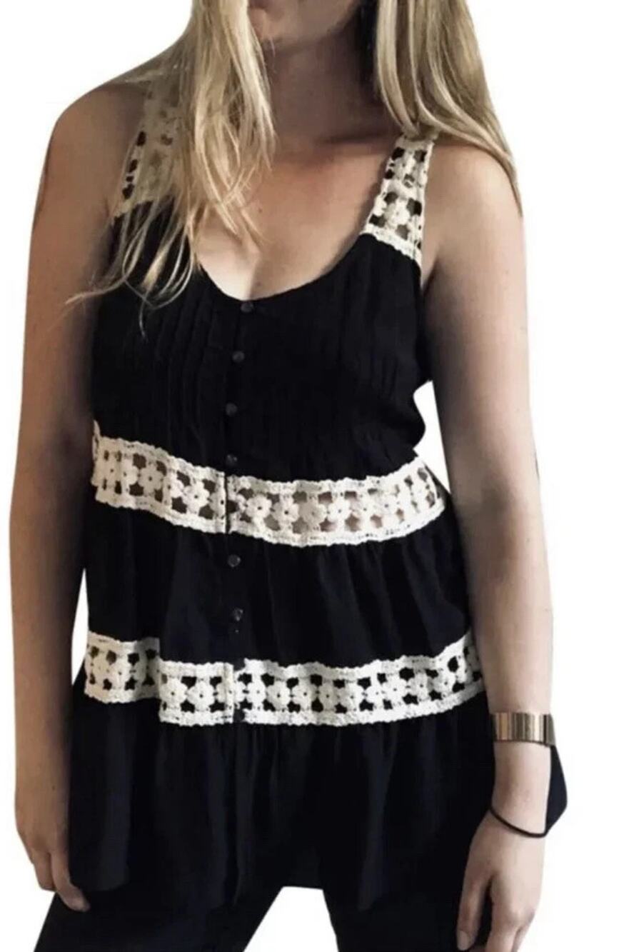 Anthropologie Vanessa Virginia Melisande Tank Top Size 2 Crochet Cutout Tiered